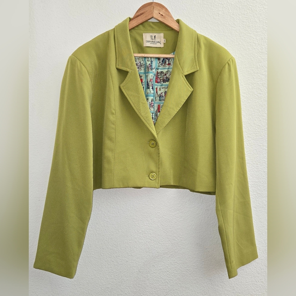 Fashion Brand Company lime green satin cropped suit blazer, XXL